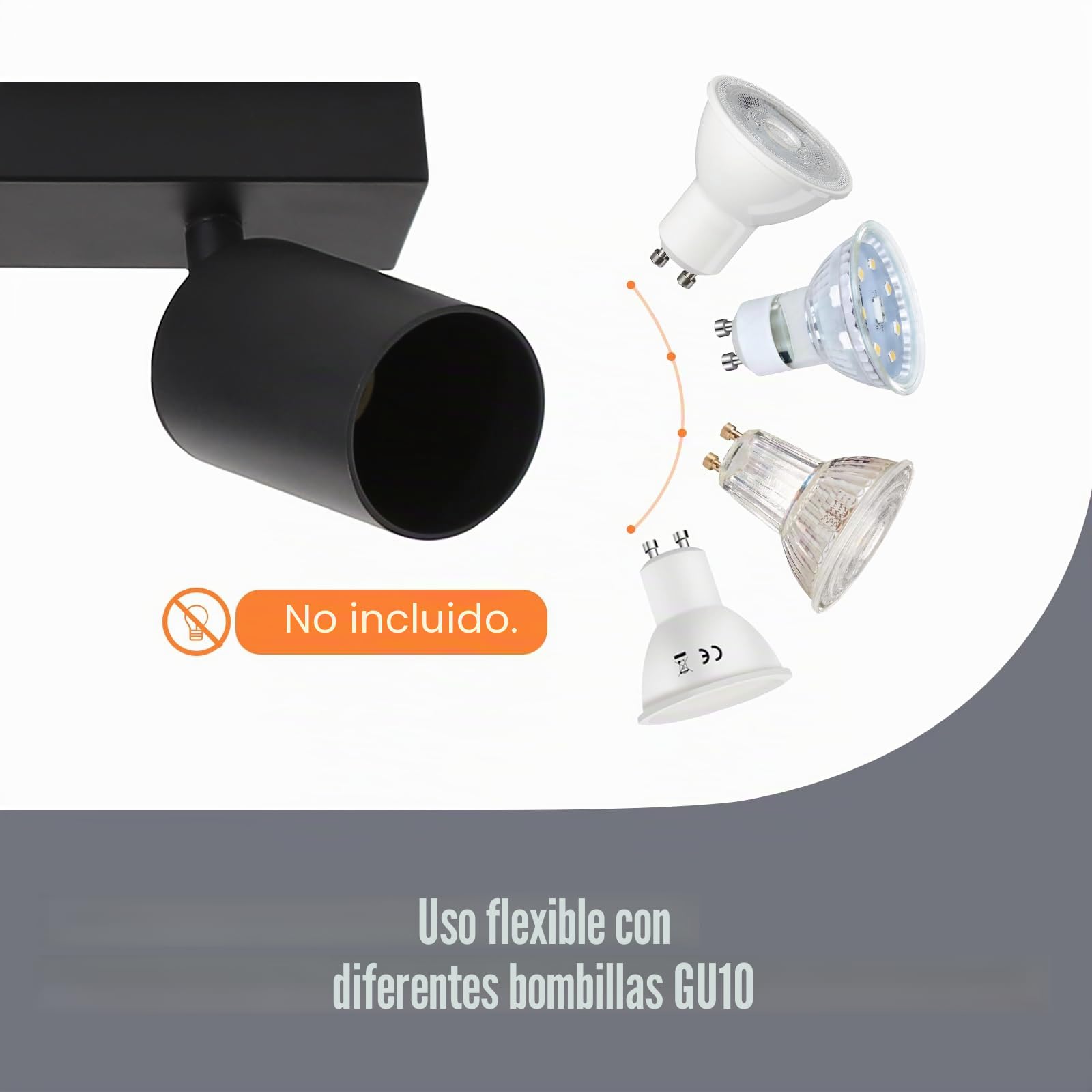 Homefire LED plafón de techo lámpara de techo negro - 6 llamas GU10 lámpara de techo 350° orientable foco de techo interior para salón cocina dormitorio sin bombillas | Foco orientable GU10 350° para interiores, para salón, cocina, dormitorio, sin bombill