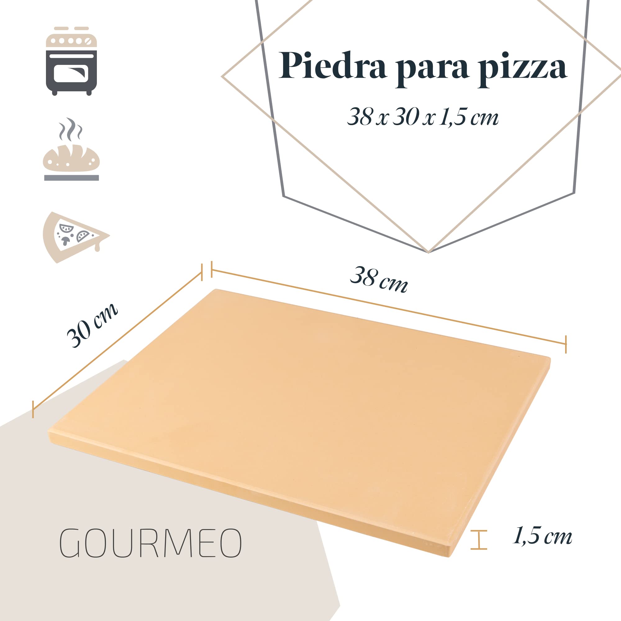 Juego de piedra para pizza para horno con pala de bambú, 38 x 30 cm, cuadrada, piedra para pizza para horno, piedra para pizza para barbacoa de gas, horno