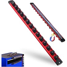 3/8-Inch Magnetic Socket Rail,Heavy Duty Magnetic Socket Organizer for Tool Box Drawer,Professional Magnetics Sockets Holder with 14 360 Swivel Clips for 3/8" Drive Sockets | Heavy Duty, Socket Organizer