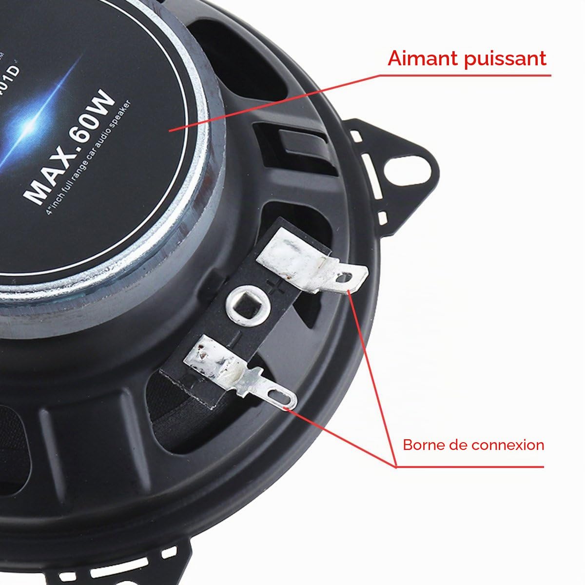 Lot de 2 haut-parleurs stéréo de voiture à 2 voies 10 cm 60 W, Coaxial, Jaune/Noir, Étanche, 4 Ohms, 12 V / 24 V, 88 dB, 80-20 kHz, Sporty, Enceintes pour voiture