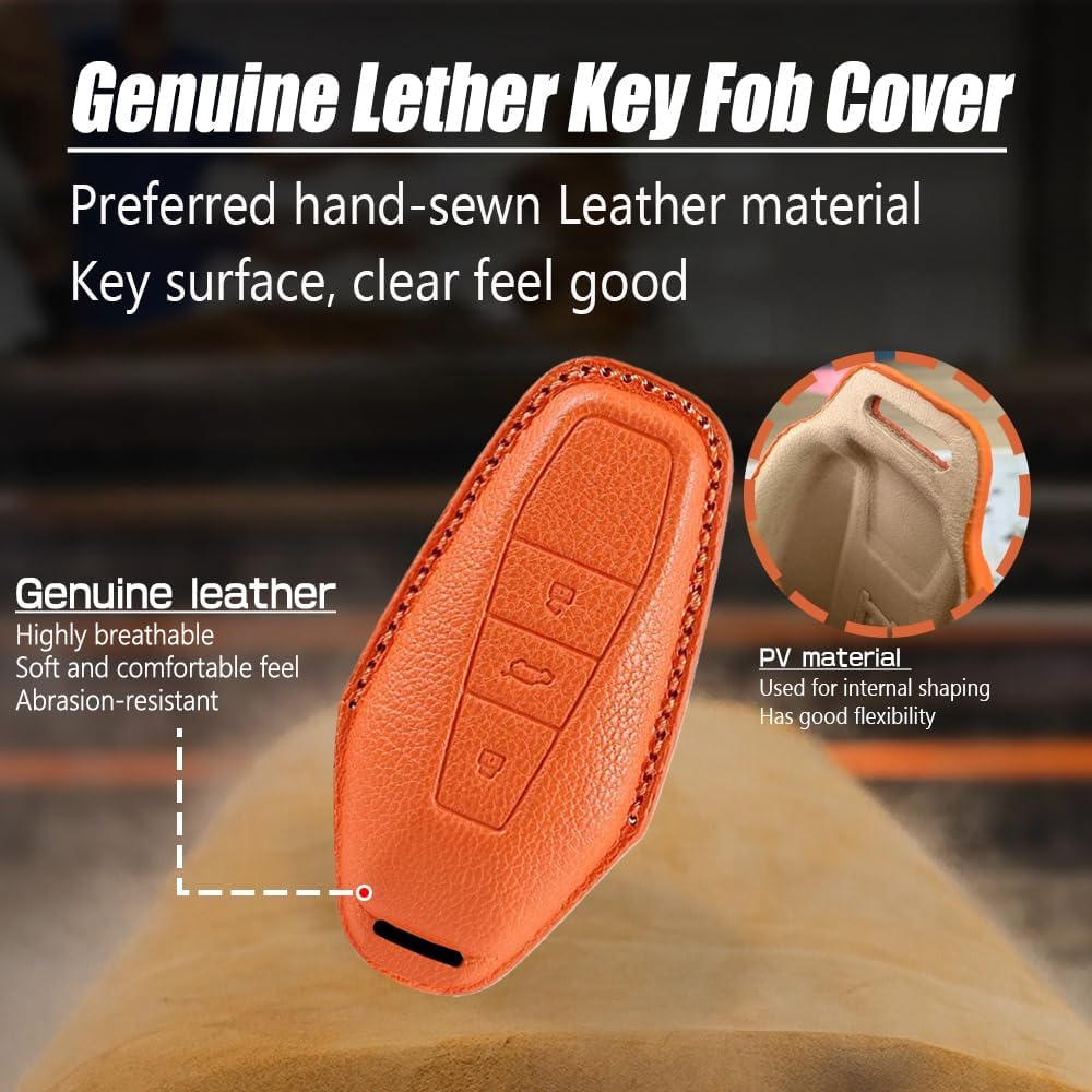 ontto Genuine Leather Key Fob Cover for Chery EQ7 EQ5 EQ3 Fit for JAECOO J6 J7 J8 Fit for iCAR 03 Antiscratch Car Key Case, Black