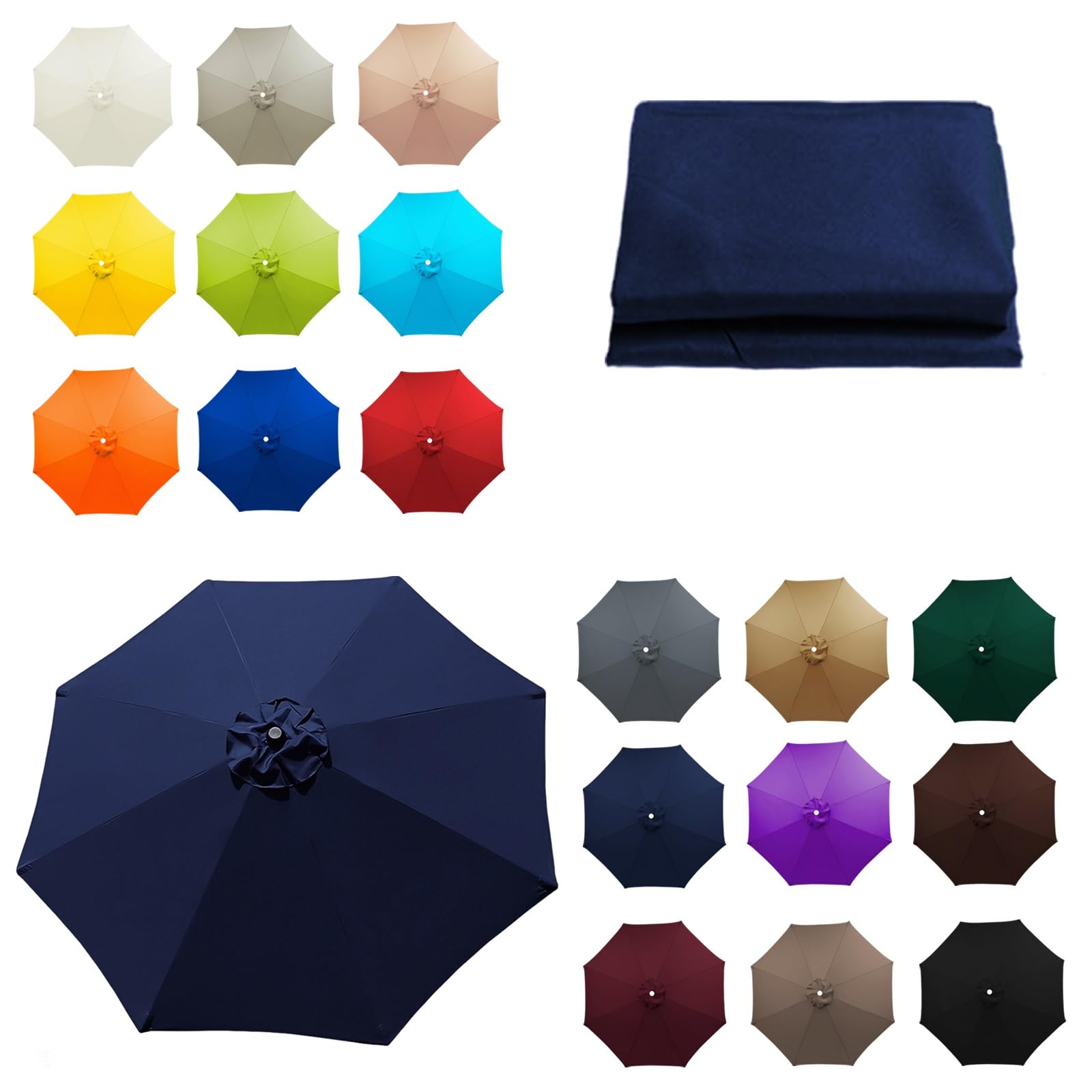6 Rib and 8 Rib Replacement Umbrella Cover, Replacement Parasol Fabric, 6.5ft/2.0m to 11.5ft/3.50m, Garden Umbrella Canopy, Beach and Balcony Canopy Top(Navy blue,9FT/2.70M-8Ribs)