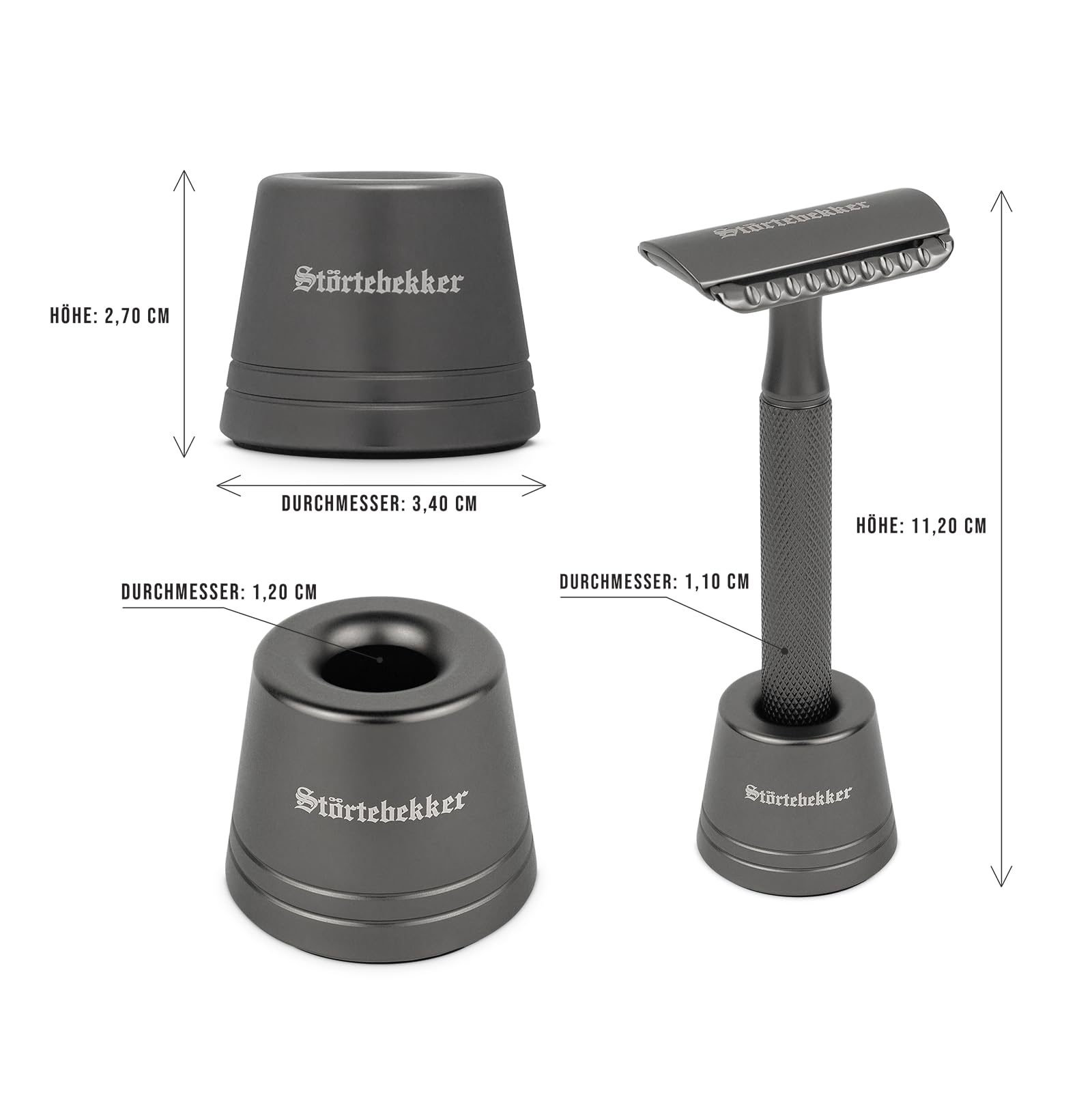 Störtebekker Premium stojak do golenia "Oslo" w zestawie z brzytwą do golenia "Oslo" w kolorze czarnym – elegancki matowy wygląd, antypoślizgowy uchwyt, masywny stojak – zestaw do golenia dla mężczyzn