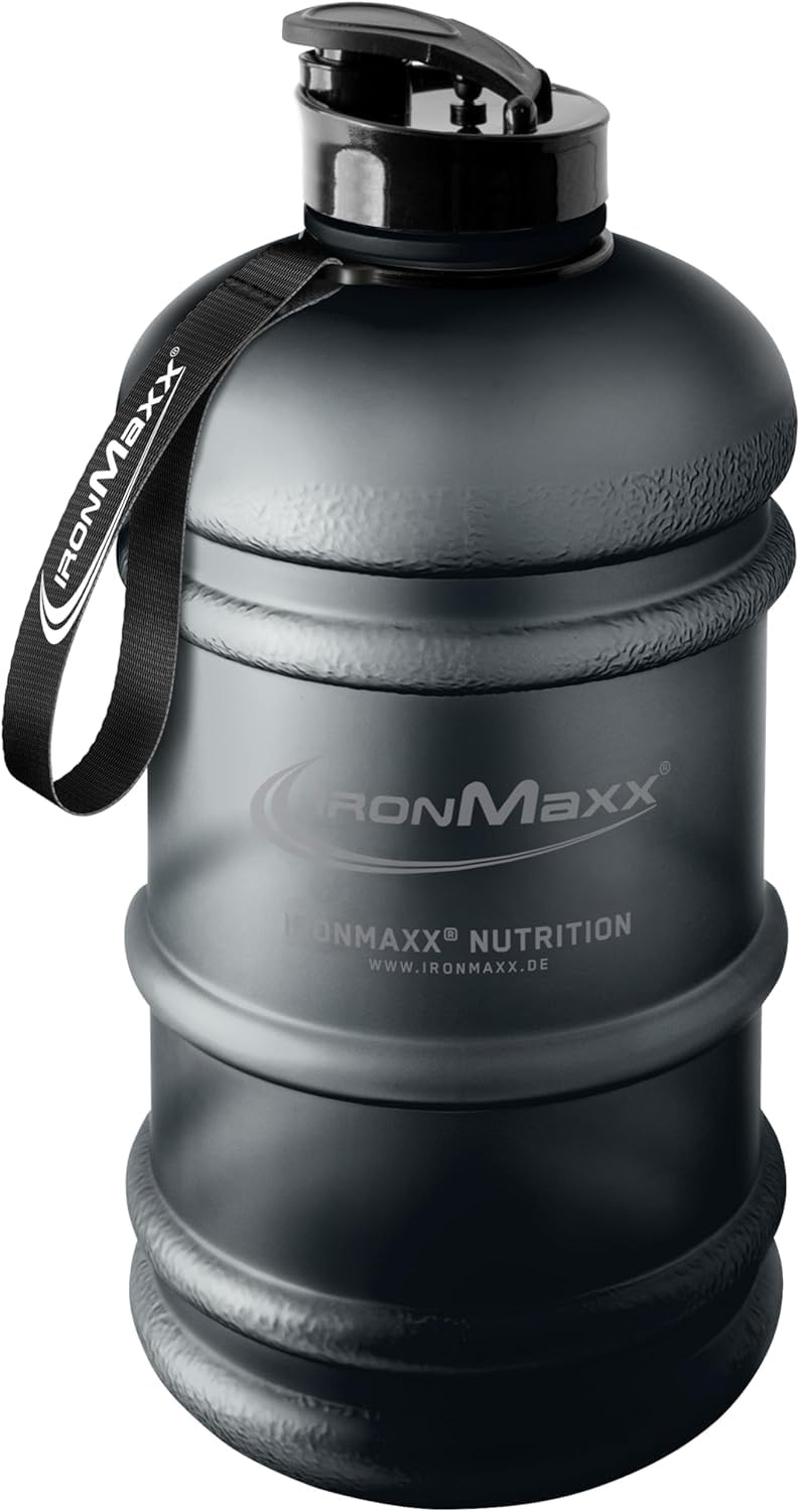 IronMaxx Water Gallon - Frosted Deep Black 2200ml | Leakproof BPA Free Hydration Jug with Measurement Scale | Reusable Sports Bottle for Fitness & Training