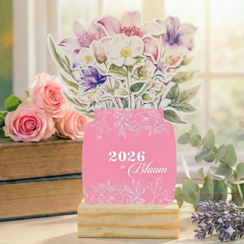 Calendar 2026 Desk Calendar with Wooden Stand | Custom Name Printed Floral Vase Shape | Aesthetic Table Calendar for Office & Home Decor | Unique New Year Gift (Floral Bloom, Non-Customised)-image-32