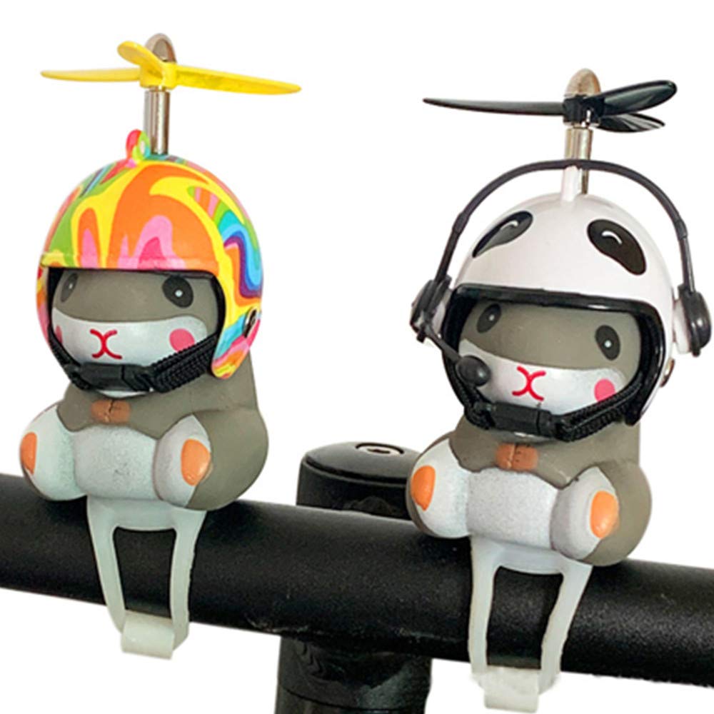 U/D 2PCS Bike Bell with Light and Helmet Cute Hamster Bicycle Horn, Dashboard Decoration Hamster Toy Motorcycle Bike Bells Rubber Duck