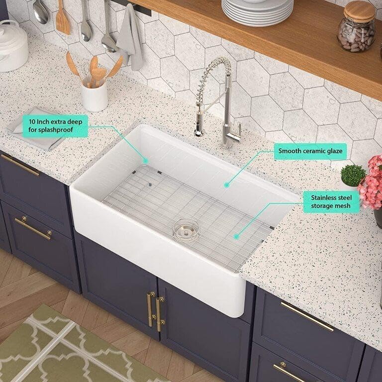 White Farmhouse Kitchen Sink 33 inch