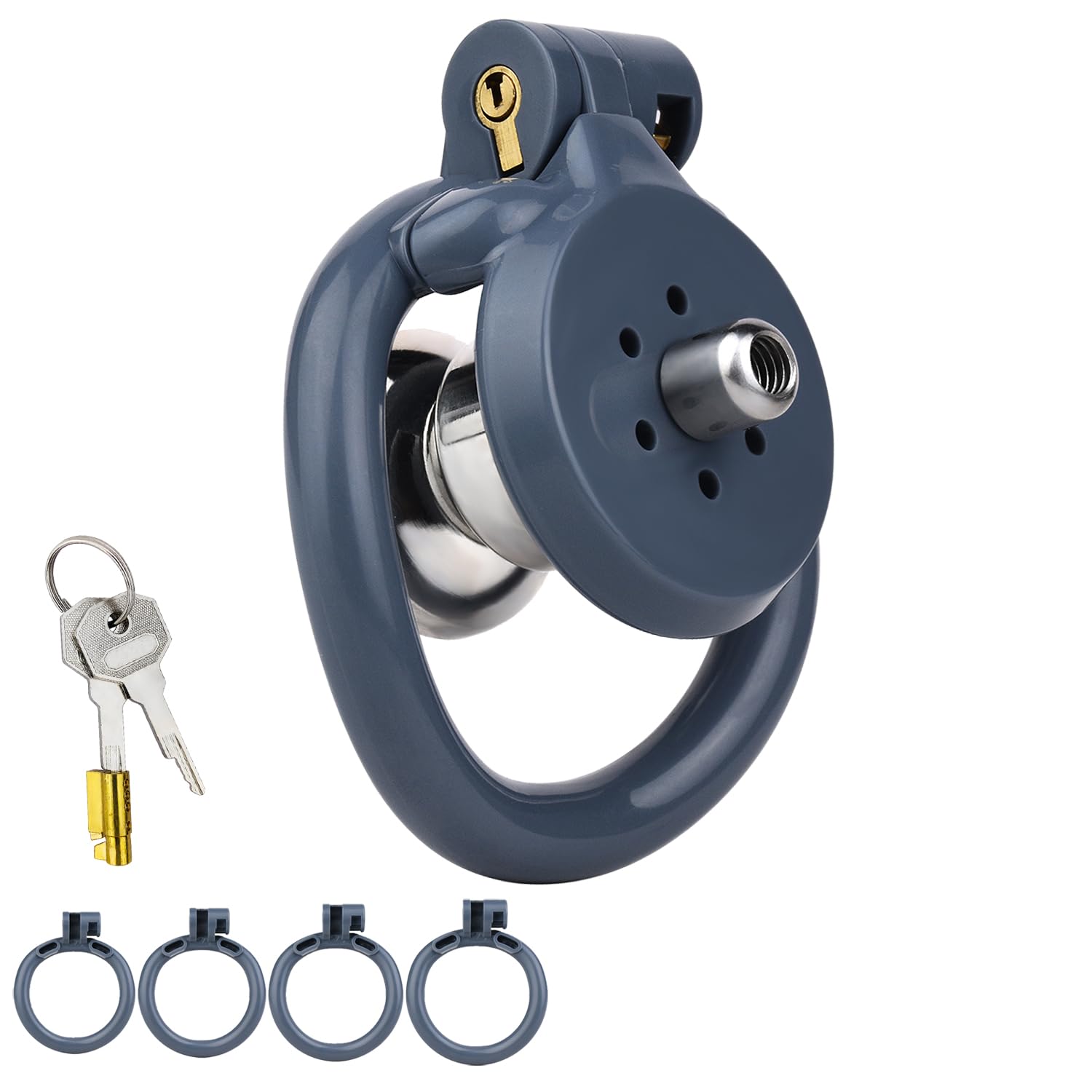 Sissy Chastity Cage, Flat Chastity Cage with Urine Divertor, 2 Keys, and 4 Size Rings - Resin & Stainless Steel Penis Lock BDSM Sissy Toys for Men (Dark Blue, Original)
