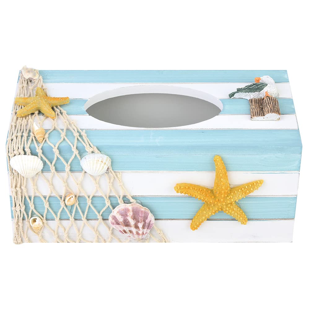 Modern Tissue Holder Wooden Tissue Holder Tissue Cube Box Decorative Napkin Box Cover Tissue Refill Holder(Starfish)
