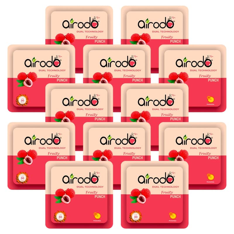 AirodoDual Technology Fruity Punch Power Pocket | Power Gel Air Freshener- Bathroom and Toilet | Lasts Up to 30 Days | 24h Protection | Assorted Pack of 12