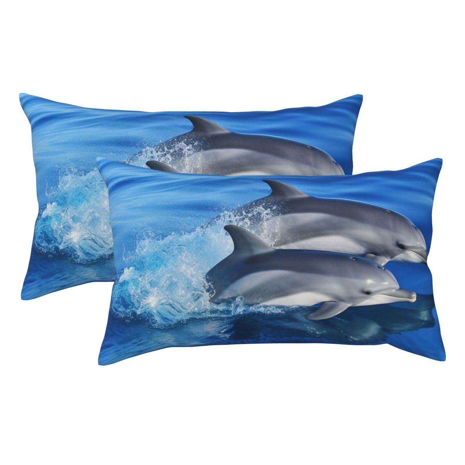 2 Pack King Pillow Cases with Hidden Zipper, Soft Breathable Pillow Covers for Hair and Skin, Dolphin Family Pillowcases 20"x36" Bed Pillow Protectors Cover for Sleeping Gifts