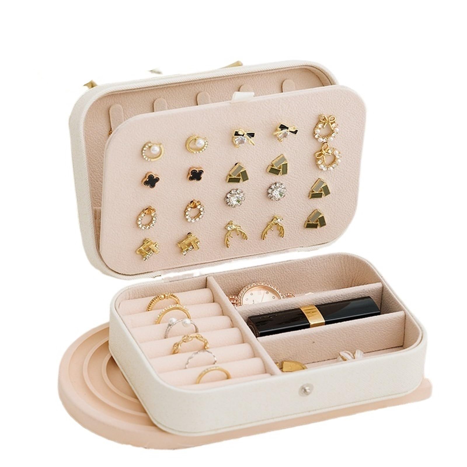 Portagioie Organizzatore Scatola portagioielli portatileSquisita Borsa for Gioielli da Viaggio di Grande capacità(White)