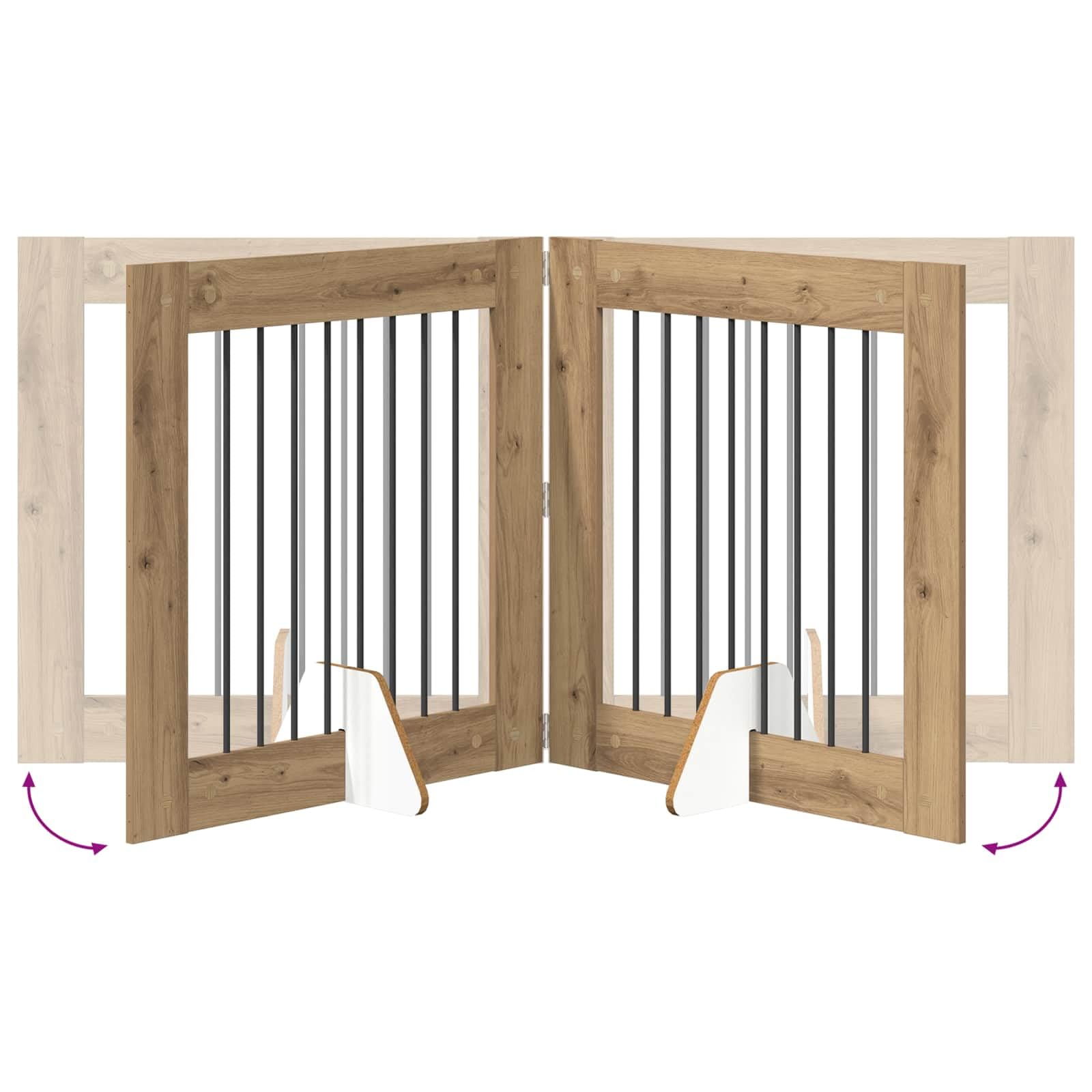 Portería para perros con soporte de metal y roble Artisan, 2 unidades, 80 x 80 cm, plegable, portátil, para interior, protección de seguridad, entrenamiento y separación de cachorros y perros