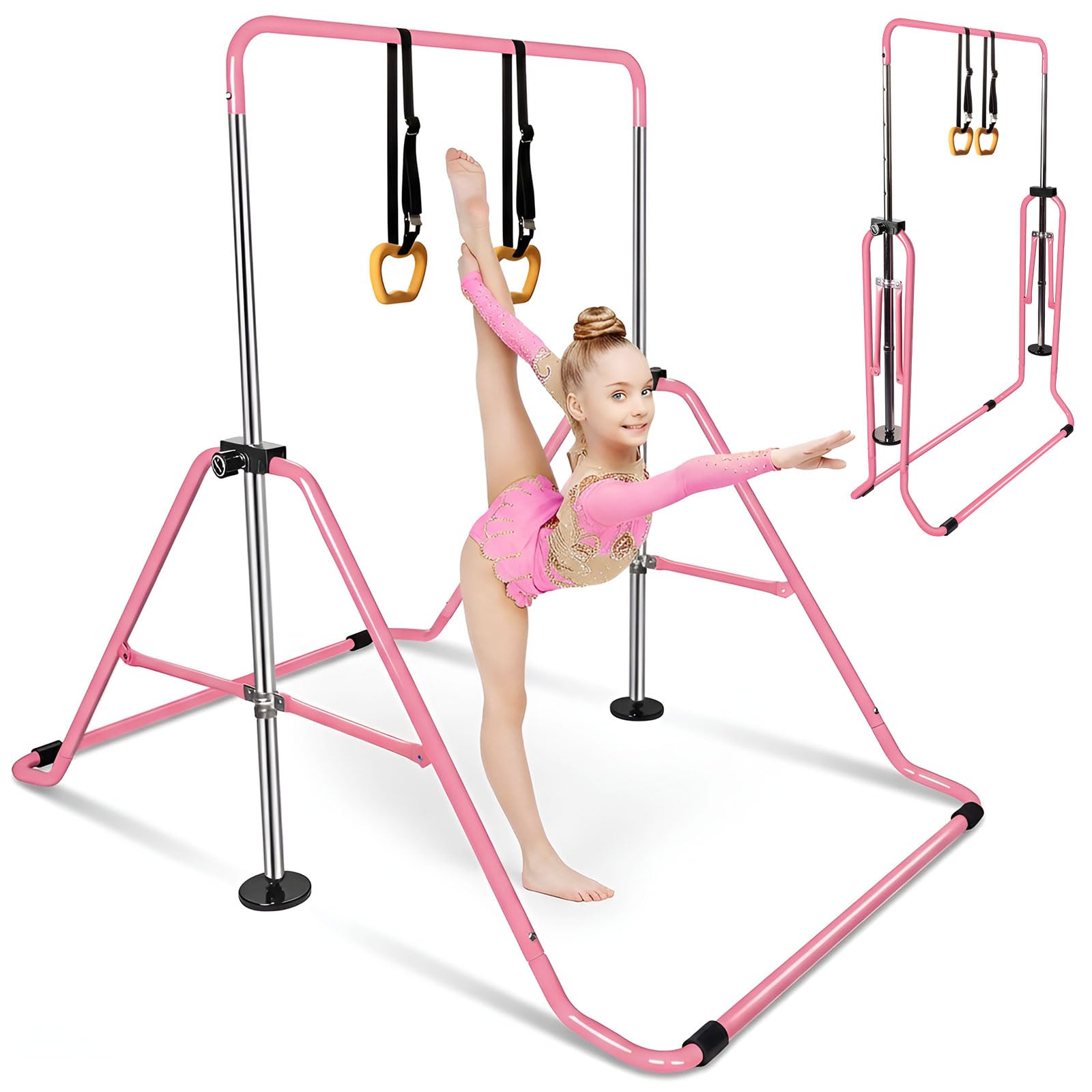 Hyner Folding Telescopic Gymnastics Bar for Kids Adjustable Height Gymnastics Horizontal Bar Fitness Climbing Tower Home Gym for Kids/Children