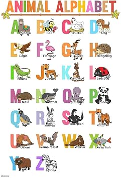 Laminated Animal Alphabet Poster For Preschool and Kindergarten Classroom Poster Dry Erase Wall Art 12x18