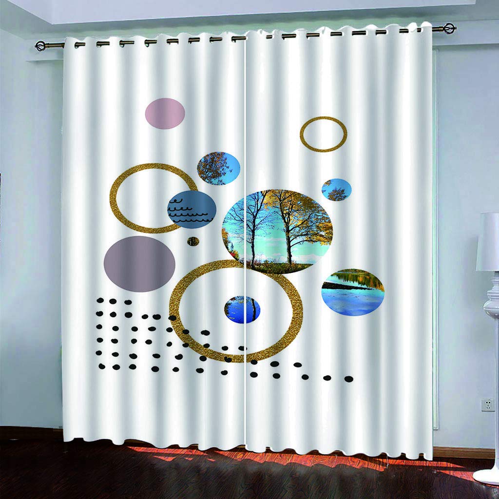 Maynuo Girls Golden Curtains For Bedroom 3D Geometric Circle Eyelet Top Curtain For 62X78inch Kids Window Treatments For Home Decoration Thermal
