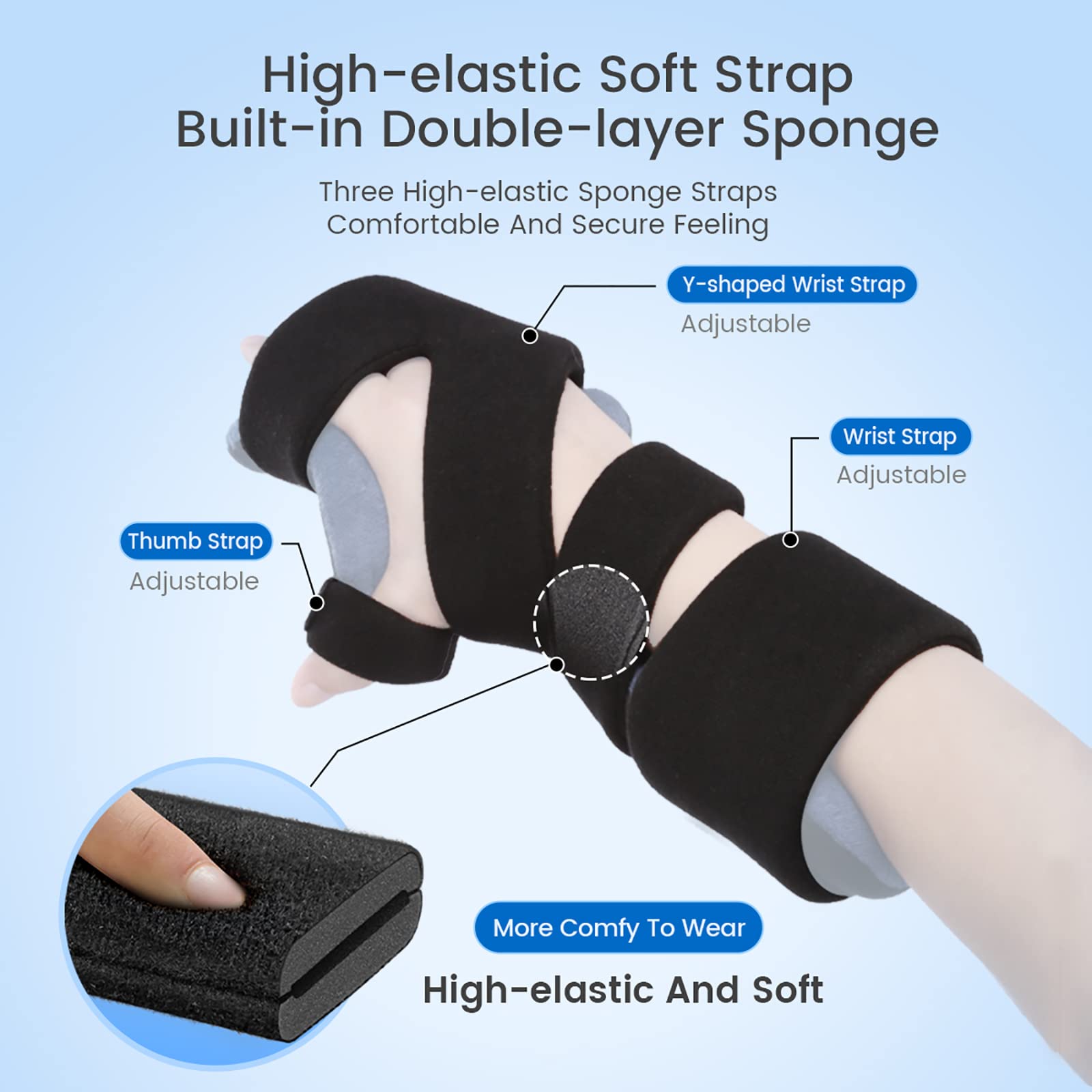 Soporte de Mano en Reposo, férula de Mano para accidente cerebrovascular, Placa de Soporte de Aluminio, separación de Dedos, Correa de Esponja de Doble Capa, para Artritis, tendinitis, síndr