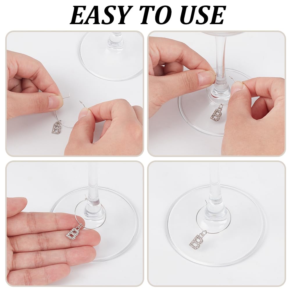WEBEEDY 26 Pcs Silver Letter Wine Glass Markers Charms Wedding Shiny Rhinestone Wine Glass Charms for Stem Glasses Drink Wine Identifiers for Champagne Cocktail Goblet Parties Wedding Dinner - Image 3
