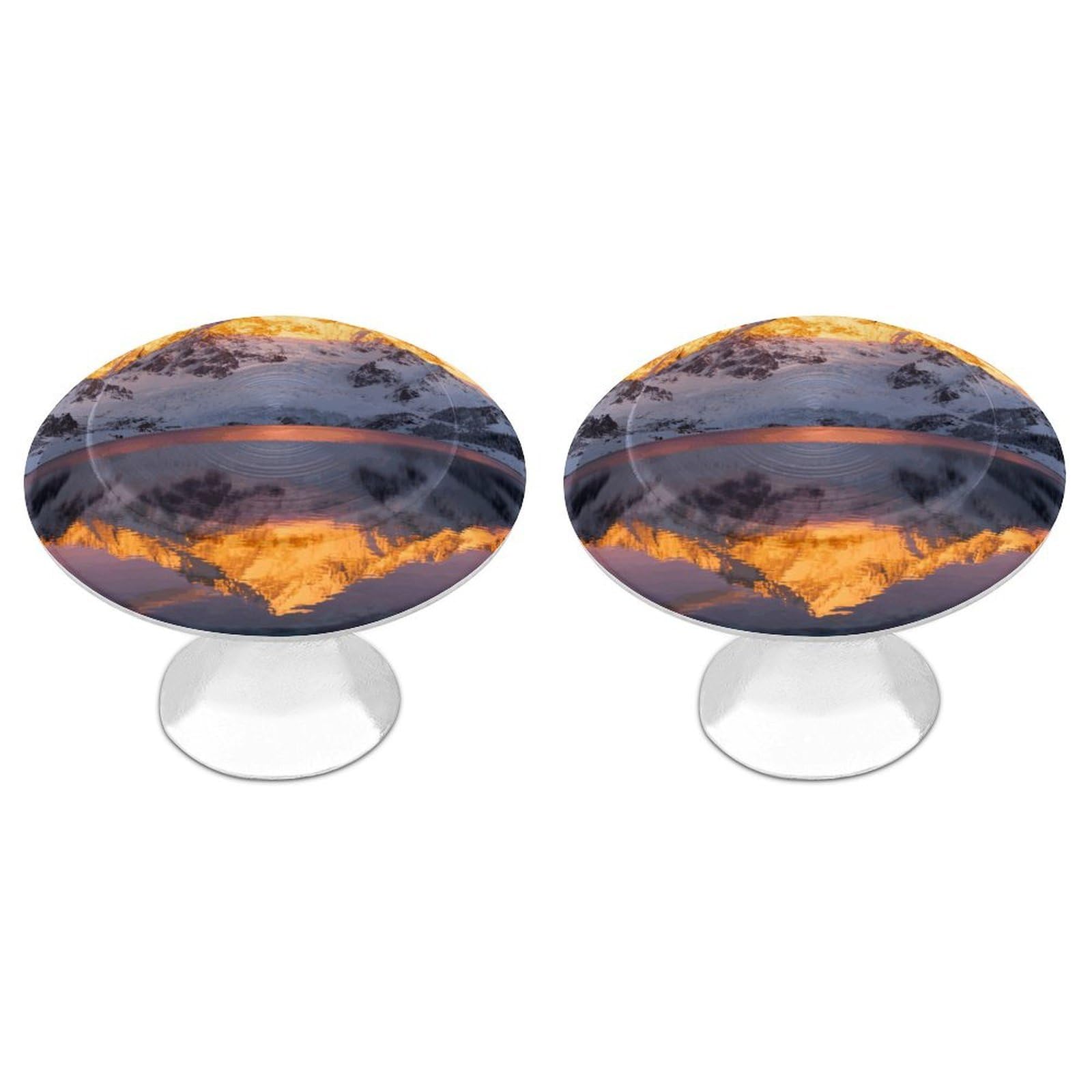 DWVTSLH Snow Mountain Lake View Cabinet Handles 2 Pack Stainless Steel Kitchen Drawer Pulls with Installation Screws Round Dresser Drawer Knobs 1.1 Inch Modern Cabinet Hardware Door Handles