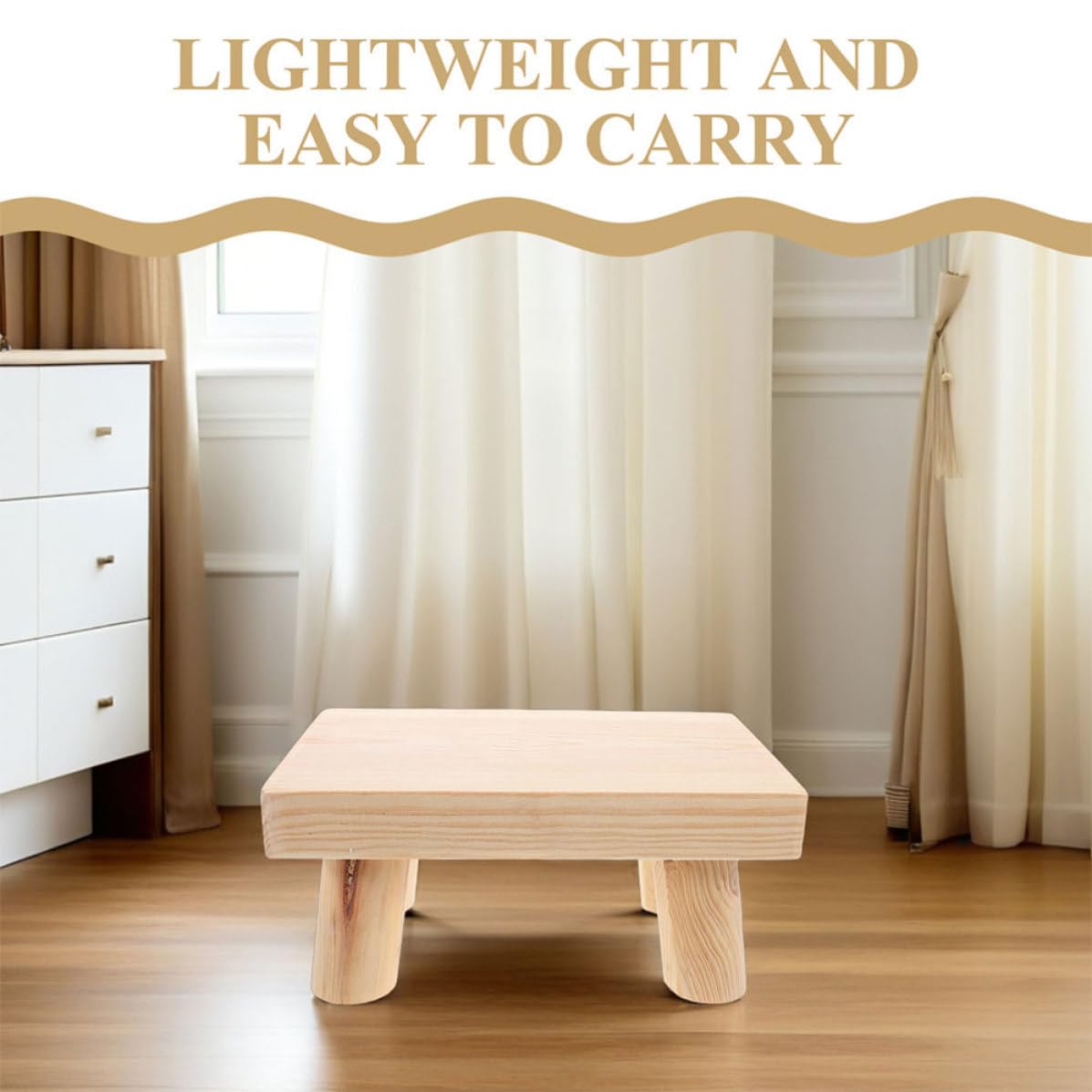 2 Piezas Taburete Infantil de Madera Beige, Ligero y Portátil