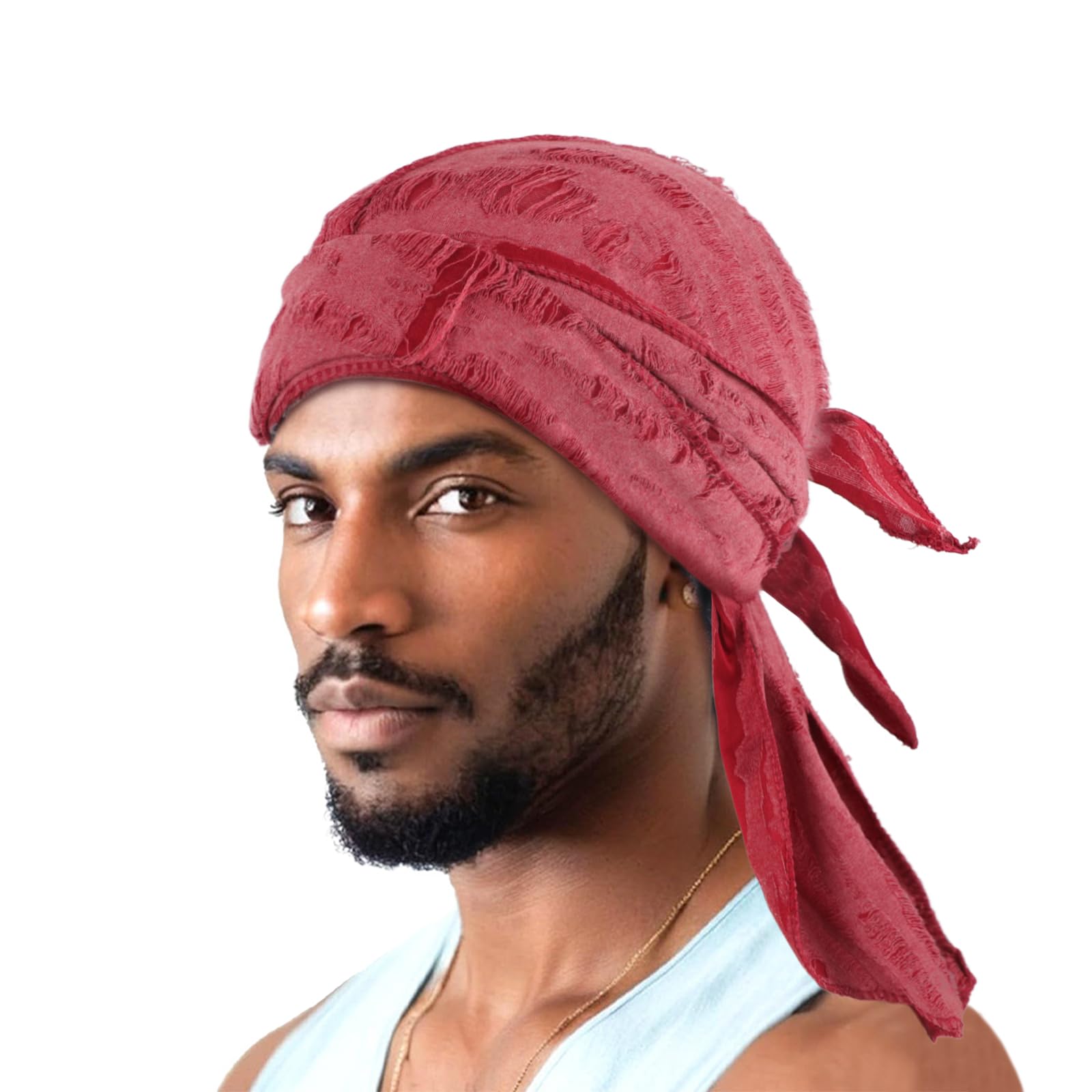 Pirate Bandana Hat Vintage Ragged Skull Cap Breathable Cotton Durag Long Tail Beanie Cap Running Cycling Riding Bandana Head Wrap Under Helmet Liner Medieval Renaissance Pirate Headband - Image 4