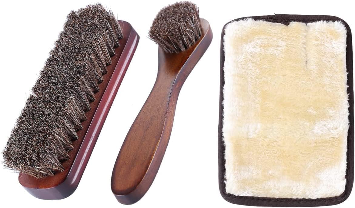 3 Pieces Horsehair Shoes Polish Brushes Care Clean Daubers Applicators