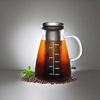 Vista 5 de Cafetera fría de 34 onzas, cafetera preparada con filtro extraíble de doble malla de acero inoxidable 304, recipiente de vidrio sin BPA, cafetera