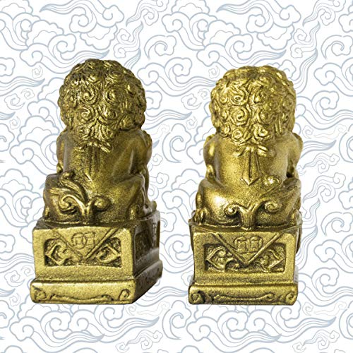 Par de estatuas guardianes chinos Foo Dogs en bronce miniatura 4