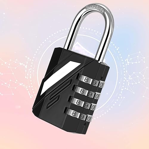 Miniatura 6 de Candado de combinación de 4 dígitos, metal resistente, cerraduras de aleación para exteriores con grillete de acero endurecido, candados grandes