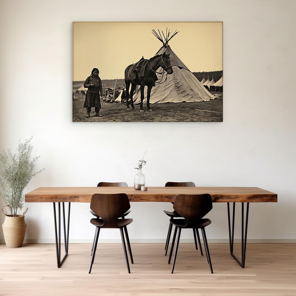 Canvas for Living room. Echoes of Heritage: Capturing a Moment with the Guardian of Traditions and His Noble Companion, 27 x 18 inch Canvas Wall Art - Contemporary Masterpieces - Modern Home Decor