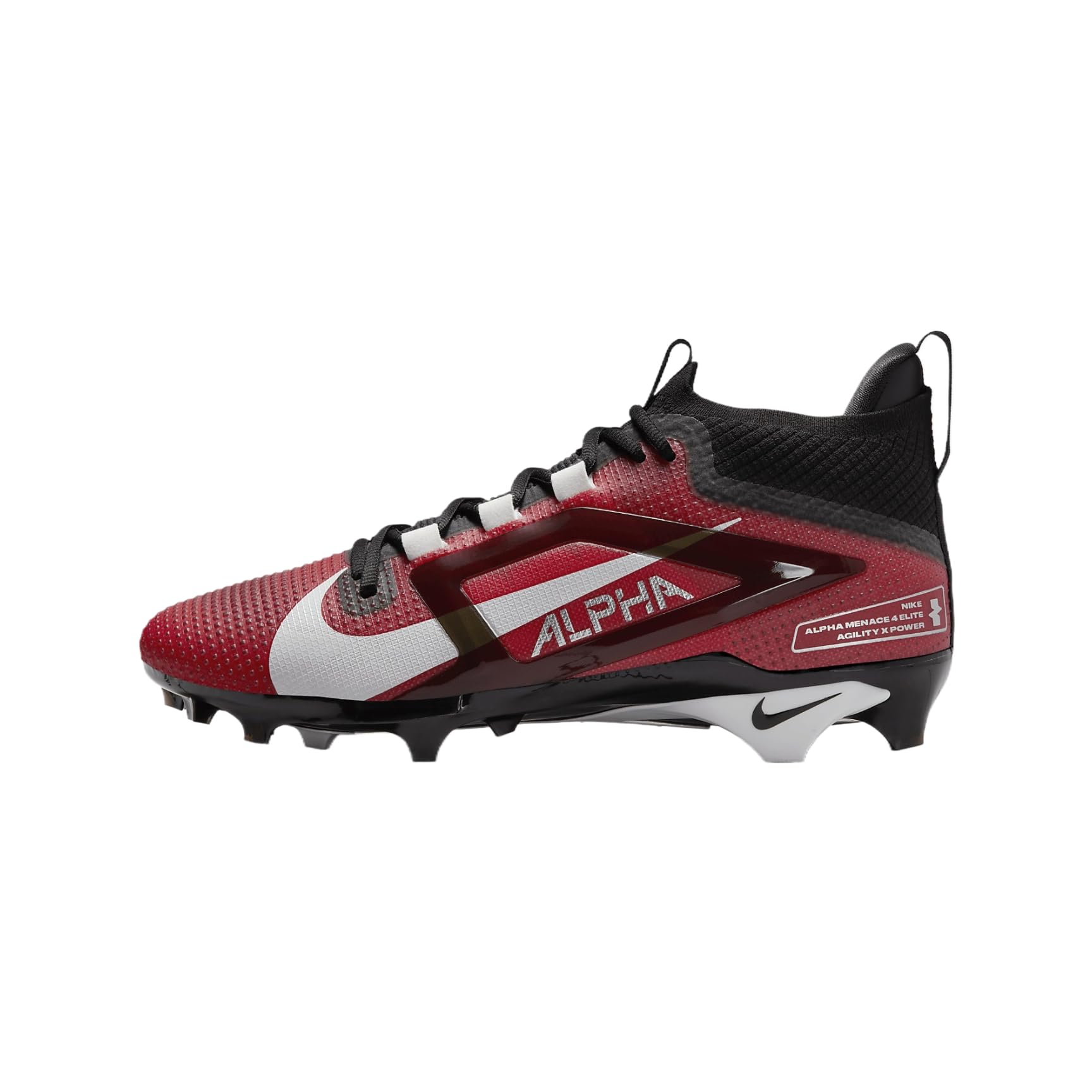Nike Alpha Menace 4 Elite Football Cleats (FD7036-600, University Red/Team Red/Black/White)