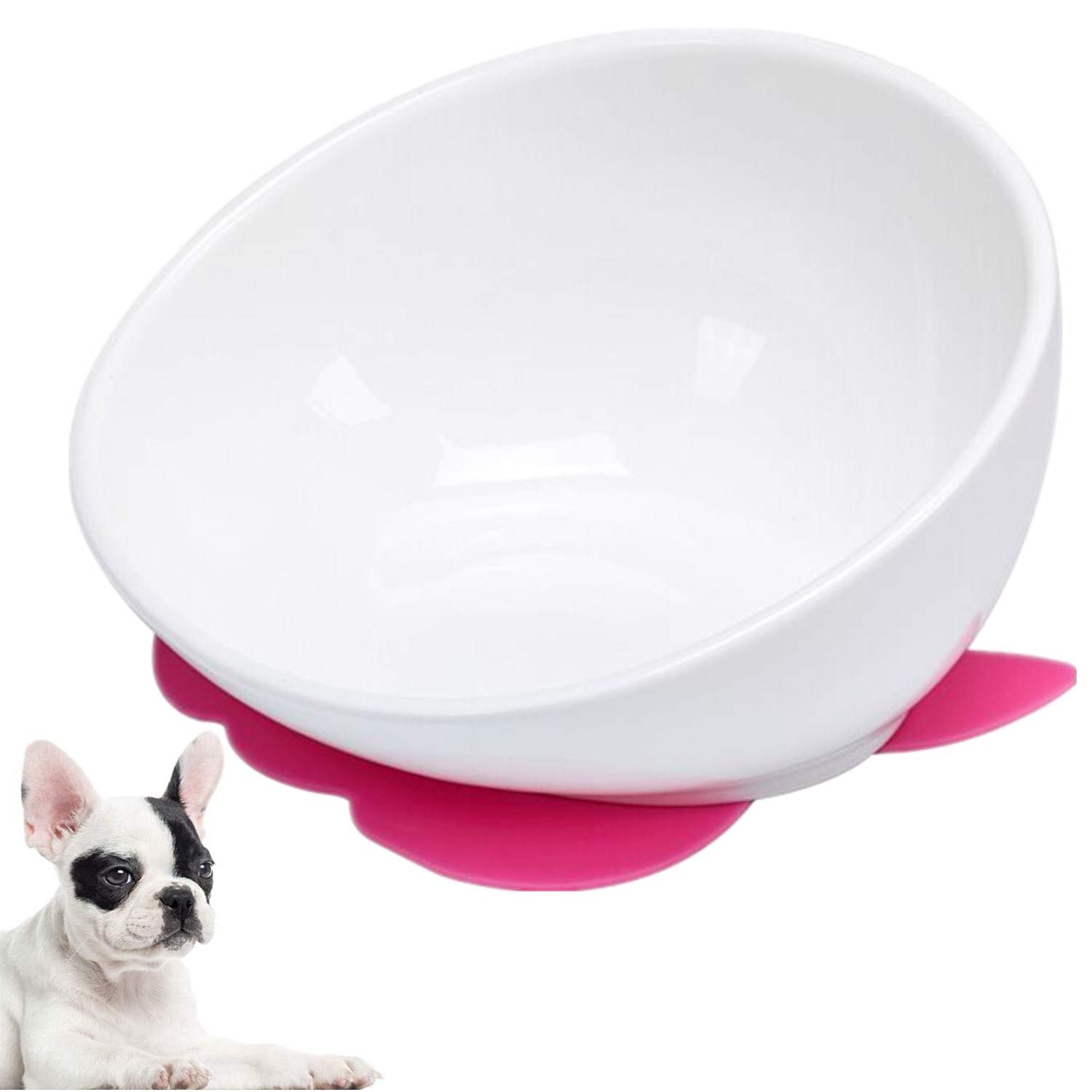 JYHY Bulldog Bowl Ceramic Dog Food Bowl - Dog Cat Dish Wide Mouth Dog Bowl Pet Sterile Tilted Pet Feeder with Anti-Skid Rubber Mat (WHite bowl(Only bowl), 1.5 CUP) — image 1