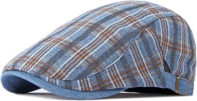 YICHUN Women Men Plaid Newsboy Hats Summer Beret Golf Sun Hat Cotton Painter Flat Baseball Caps Cabbie Driving Cap (Blue)