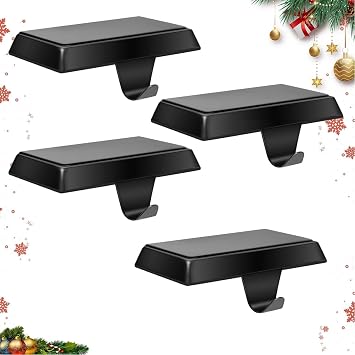 Christmas Stocking Holders Mantel Stocking Hangers Metal Hanging Hooks Stocking Holders Bases for Fireplace Free Standing Christmas Xmas Party Decoration Black