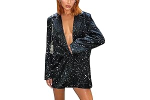 Women's Glitter Sequin Long Sleeve Long Blazer Jacket