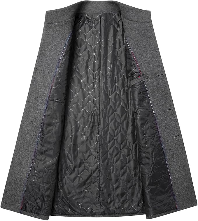Men's Wool Blend Trench Coat Stand Collar Single Breasted Business Casual Jacket Fall Slim Fit Quilted Overcoats3