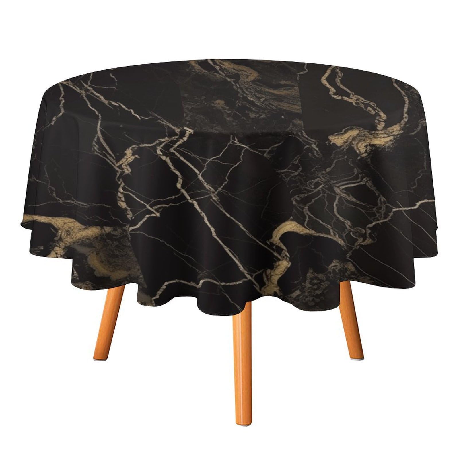 Fekiloot Style Gold Black Marble Round Tablecloth - Heavy Duty And Washable,Polyester Decorative Fabric Table Cover,Tablecloths For Kitchen Dining, Wedding, Birthday Party70x70in