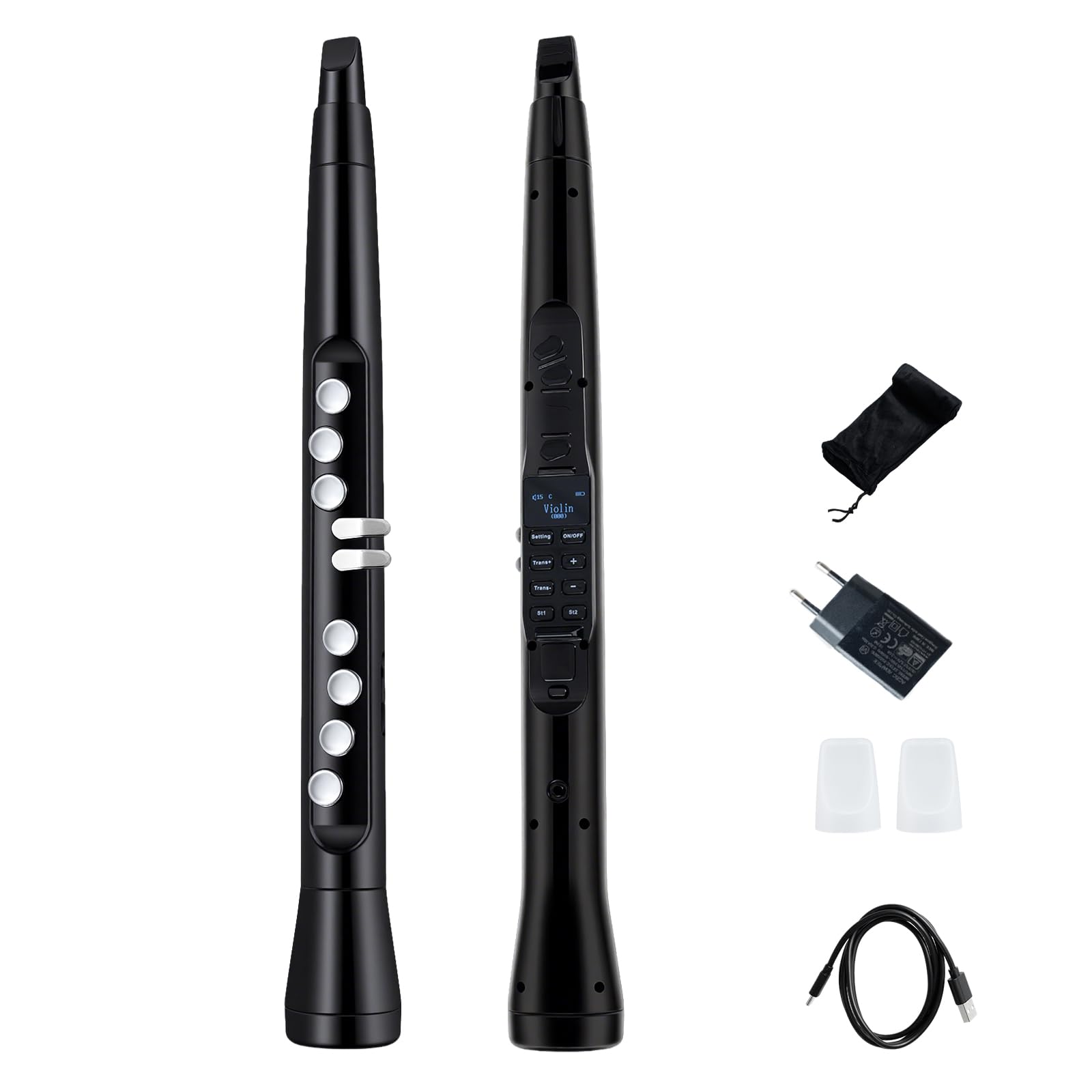 GOPLUS Saxophone Électronique avec Écran LED, Instrument à Vent Numérique avec MIDI, 100 Sons, 2 Doigtés, 32 Niveaux Sensibilité, 12 Fonctions Transposition, Haut-Parleur & Écouteurs