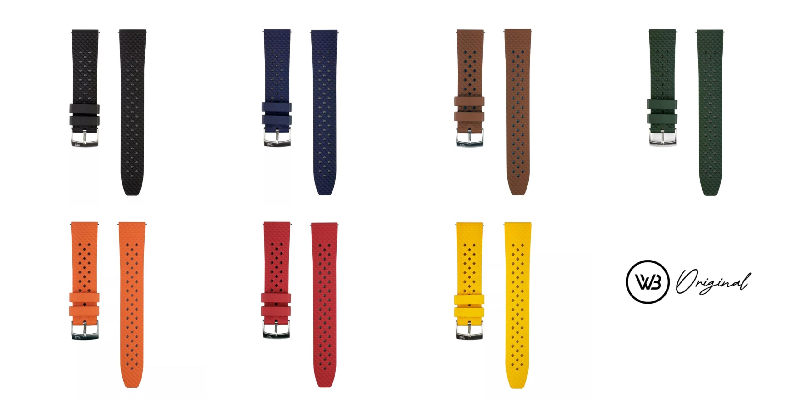 Kautschuk-Uhrenarmband im Rauten-Stil | 7 Farben - 20, 22 mm - Schließe: Silber Gebürstet | Gummi | Ersatz-Armband