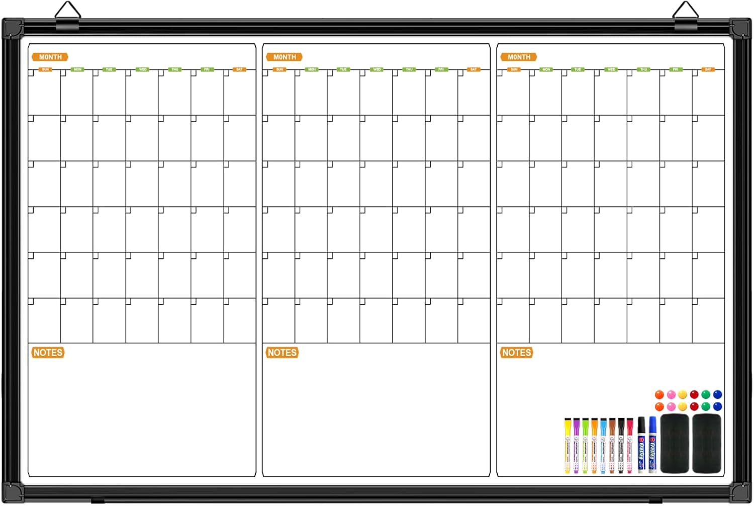 Quarterly Wall Calendar Whiteboard, 48" X 28" Magnetic Dry Erase Calendar for Wall, 3 Month Whiteboard Calendar for Wall with 2 Eraser, 10 Marker, 12 Magnet