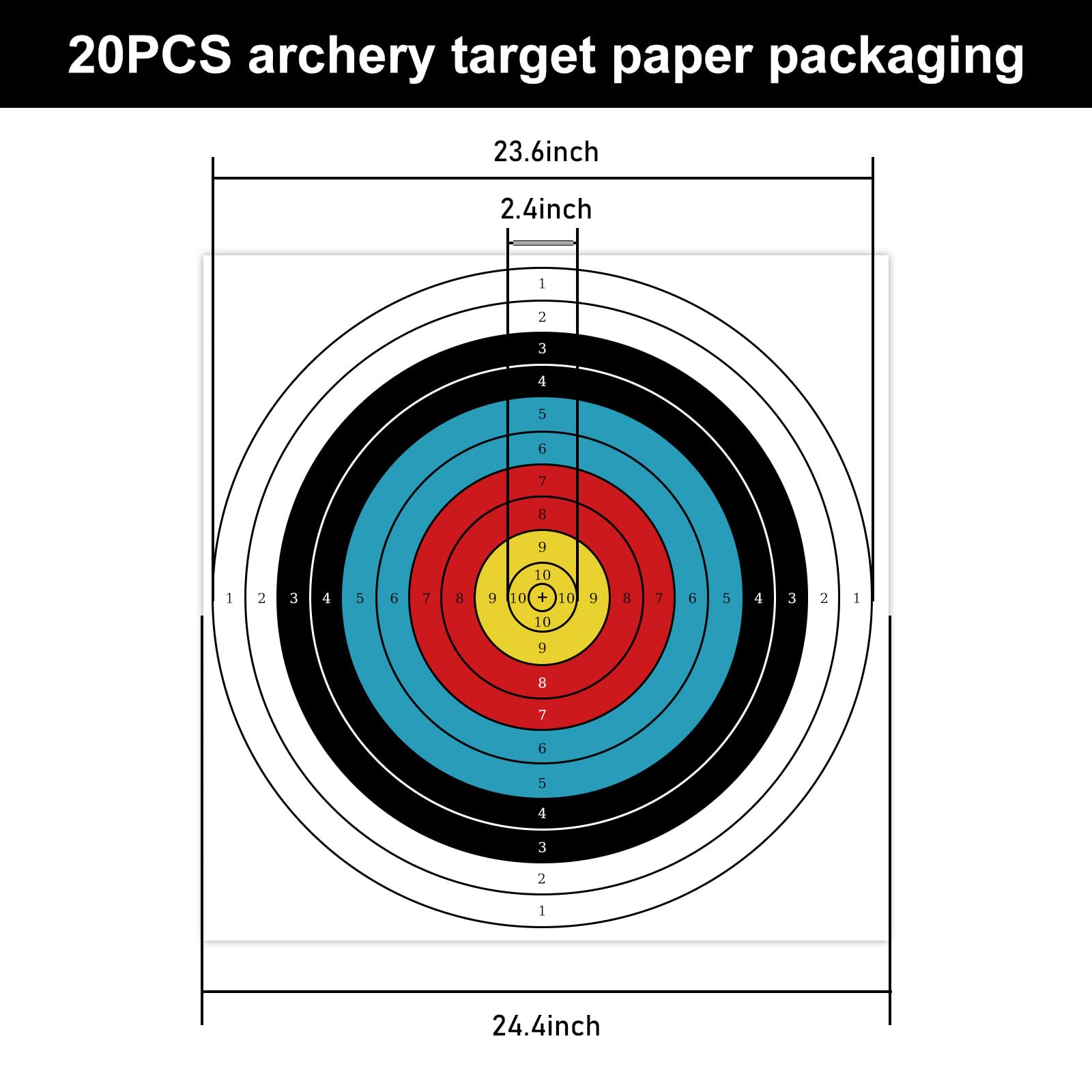 Lot de 20 disques Archery Target Face : 60 × 60 cm 10 anneaux Archery Target Paper, Accessoires de tir à l'arc Impression couleur Archery Pads, disques en papier pour entraînement de tir et