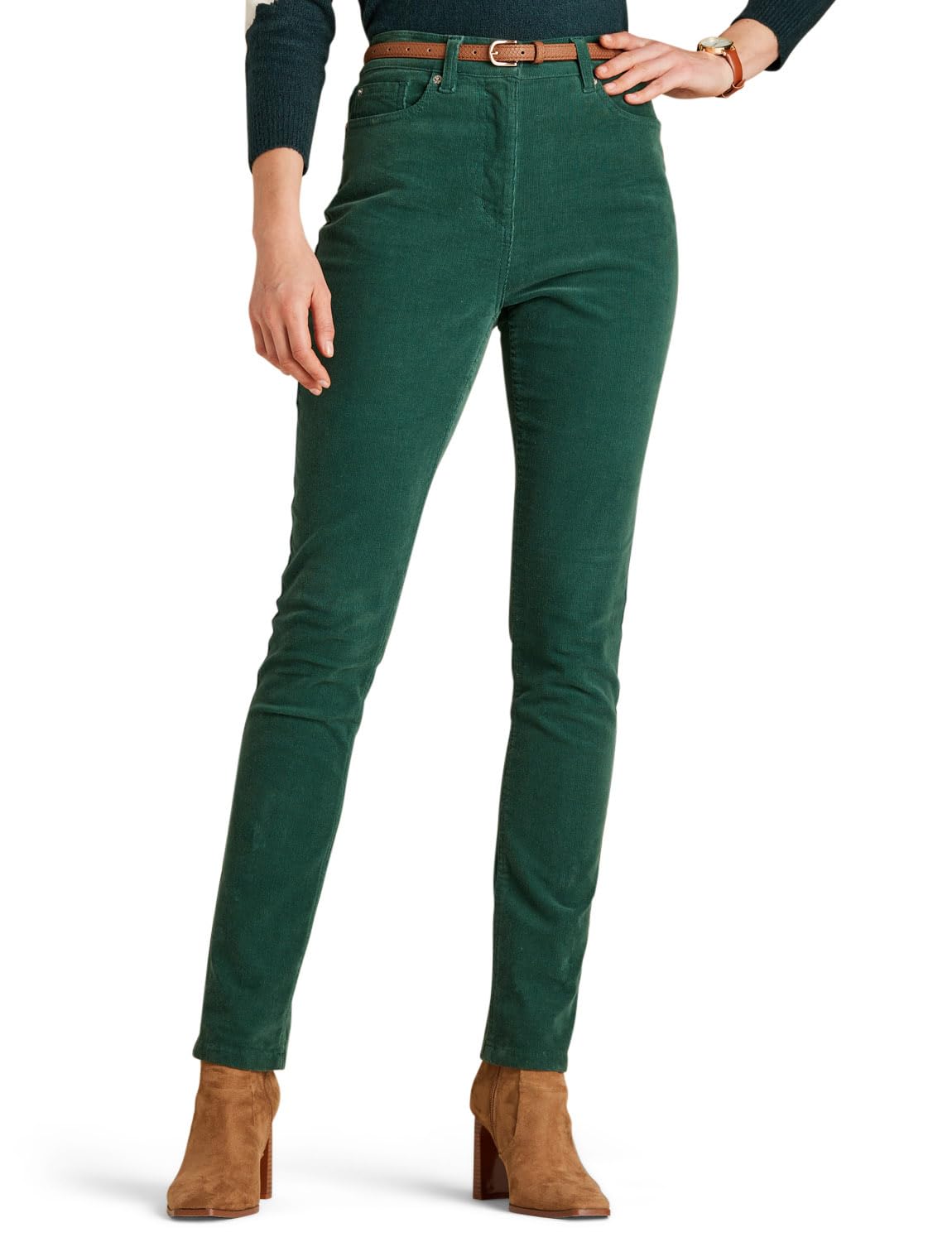 Amber Ladies Jeans with Elasticated Back Waist Jeans for Women Stretch Cord Green 16