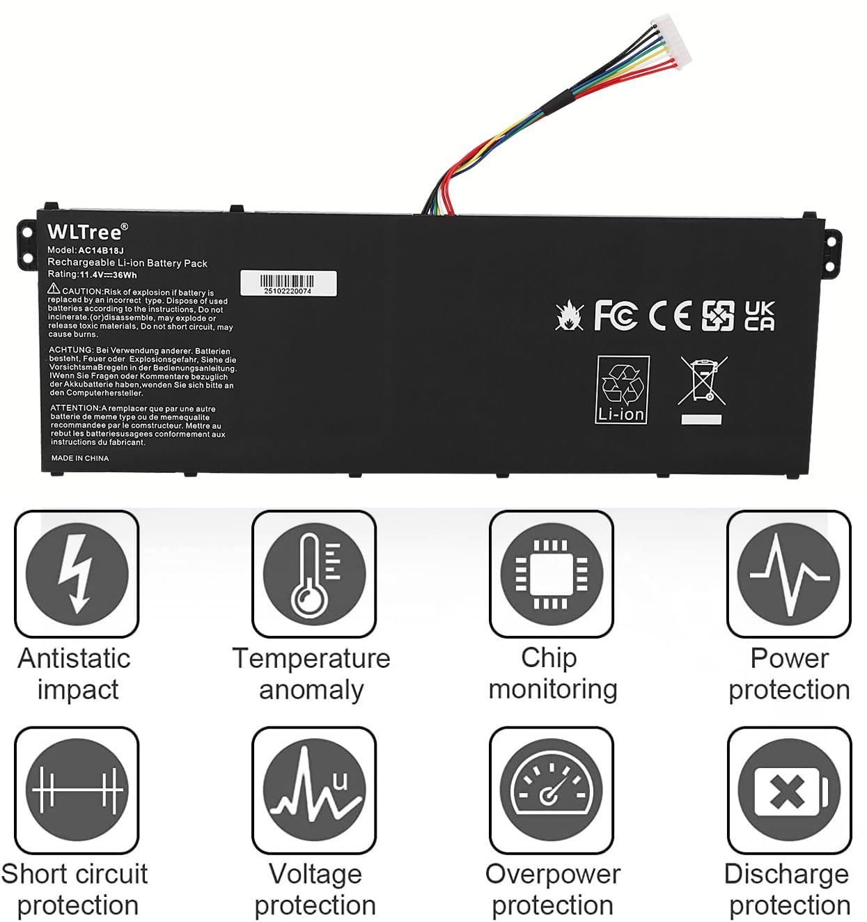 AC14B13J AC14B18J 3ICP5/57/80 Batteria per Acer Aspire ES1-111M ES1-131 ES1-521 ES1-522 ES1-531 ES1-533 ES1-571 ES1-731 ES1-731G, Chromebook 11 CB3-111 13 CB5-311, Extensa 2519 Battery