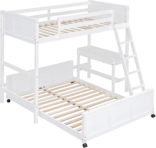 Miniatura 119 de Versatility - Litera individual sobre individual con escritorio y armario integrados, cama alta de madera maciza y plataforma independiente con