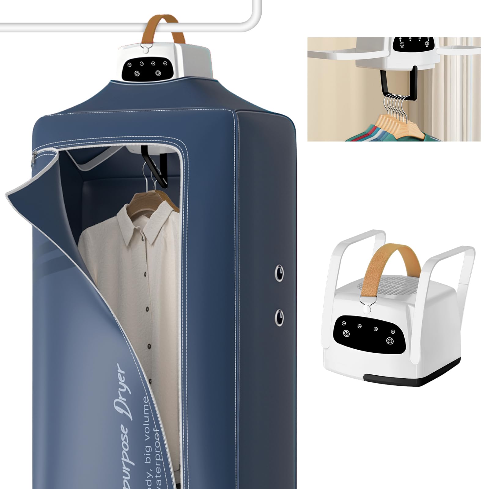 Roadtime Secadora de ropa portátil, 800 W, minisecadora eléctrica con bolsa de lavandería, temporizador de 4H, secadora con calefacción para el hogar, lavandería, viajes, enchufe de la UE (azul)