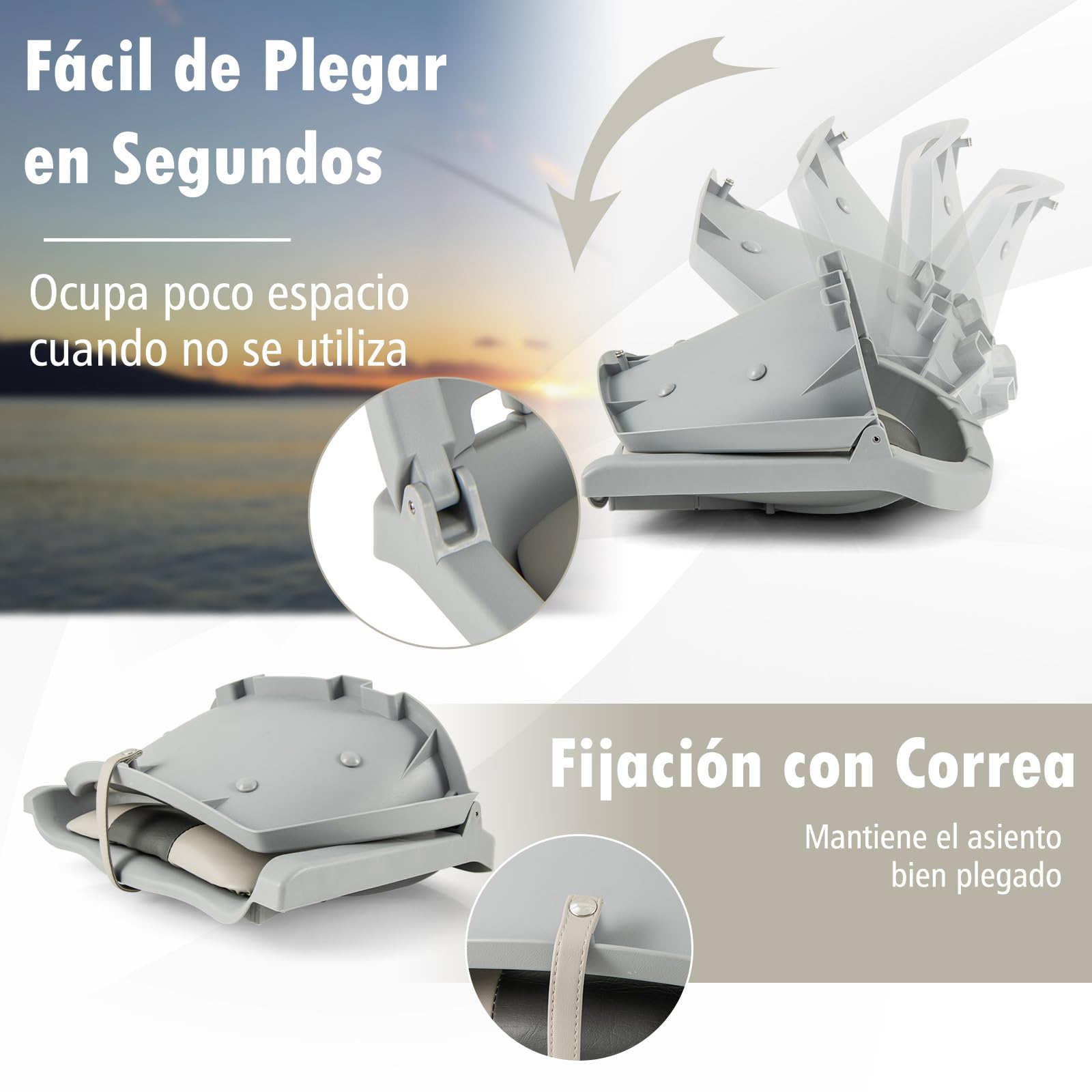COSTWAY Asiento Barco Plegable, Sillas para Barco con Respaldo Bajo, Cojines Tapizados de Cuero de PVC, Asiento Yate Impermeable, Canoa