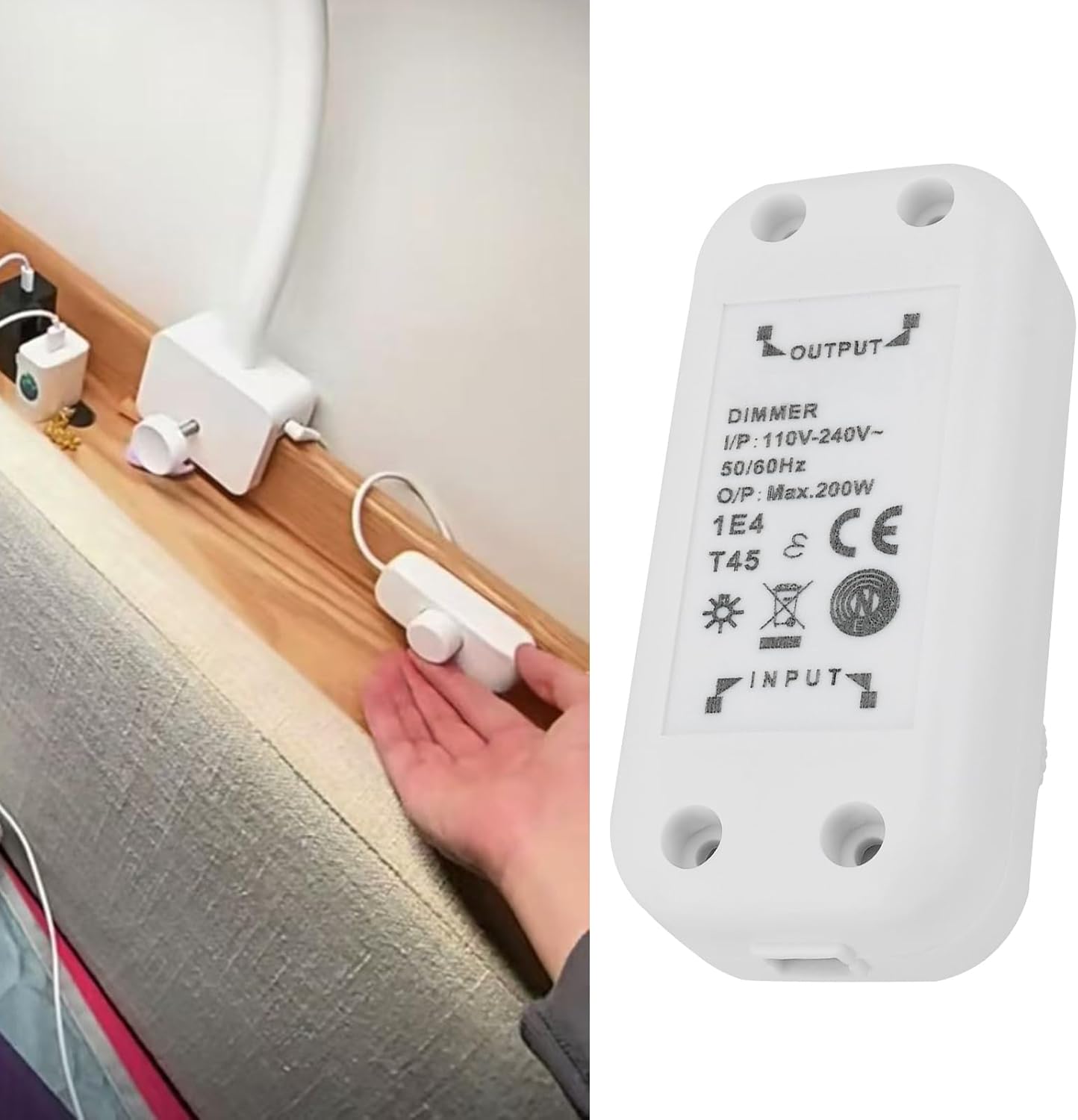 LED Dimmer Switch AC 110-240V 3-150W LED Lights Rotary Dimmer Switch Inline Dimmer Light Switch For LED Dimming Bulbs Incandescent Lamps, White