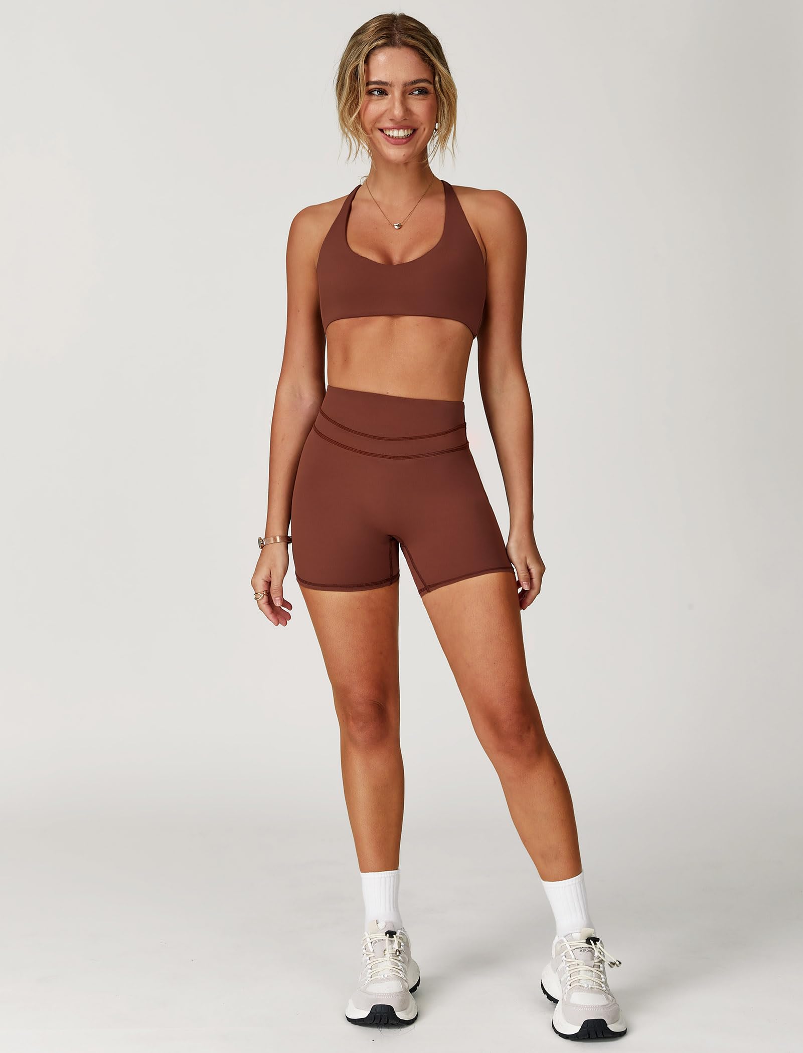 Odizli Set sportivo da donna con allacciatura al collo, reggiseno a vita alta, per palestra, yoga, fitness