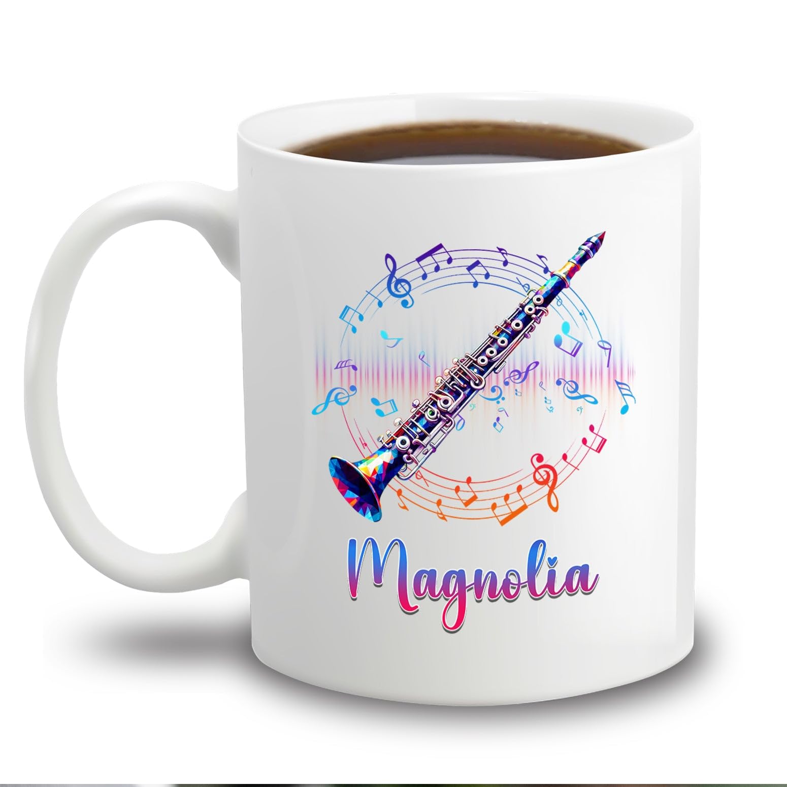 Clarinet Player Coffee Mug Gift For Men Women Musician Clarinet Teacher, Personalized Clarinet Musical Instrument Ceramic Cup 11 15Oz, Custom Name Music Lover Travel Mug, Clarinet Player White Cup