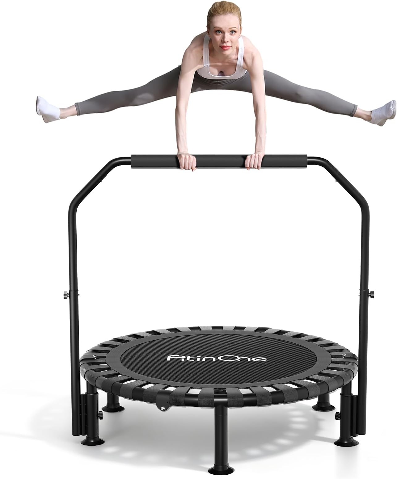 FitinOne 40"/48" Foldable Mini Trampoline Load 330lbs, Portable Exercise Rebounder with Durable Bungee Band, Fitness Trampoline for Adults